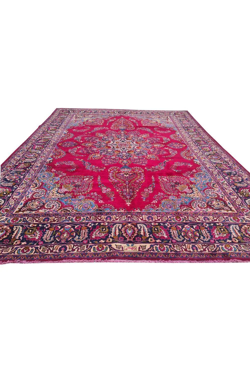 Amazing Hand Knotted Vintage Mashoud Wool Area Rug 12.10 x 9.10 Ft