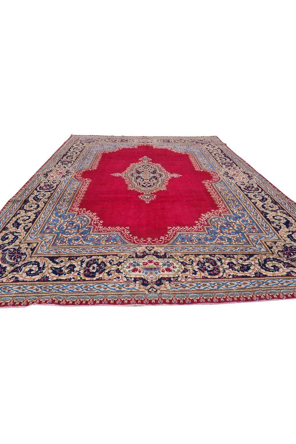 Amazing Hand Knotted Vintage Qirmoun Wool Area Rug 12.6 x 9.4 Ft