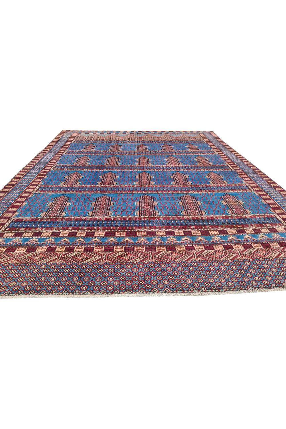 Amazing Hand Knotted Antique Bokhara Jhaldar Wool Area Rug 11.9 x 9.4 Ft