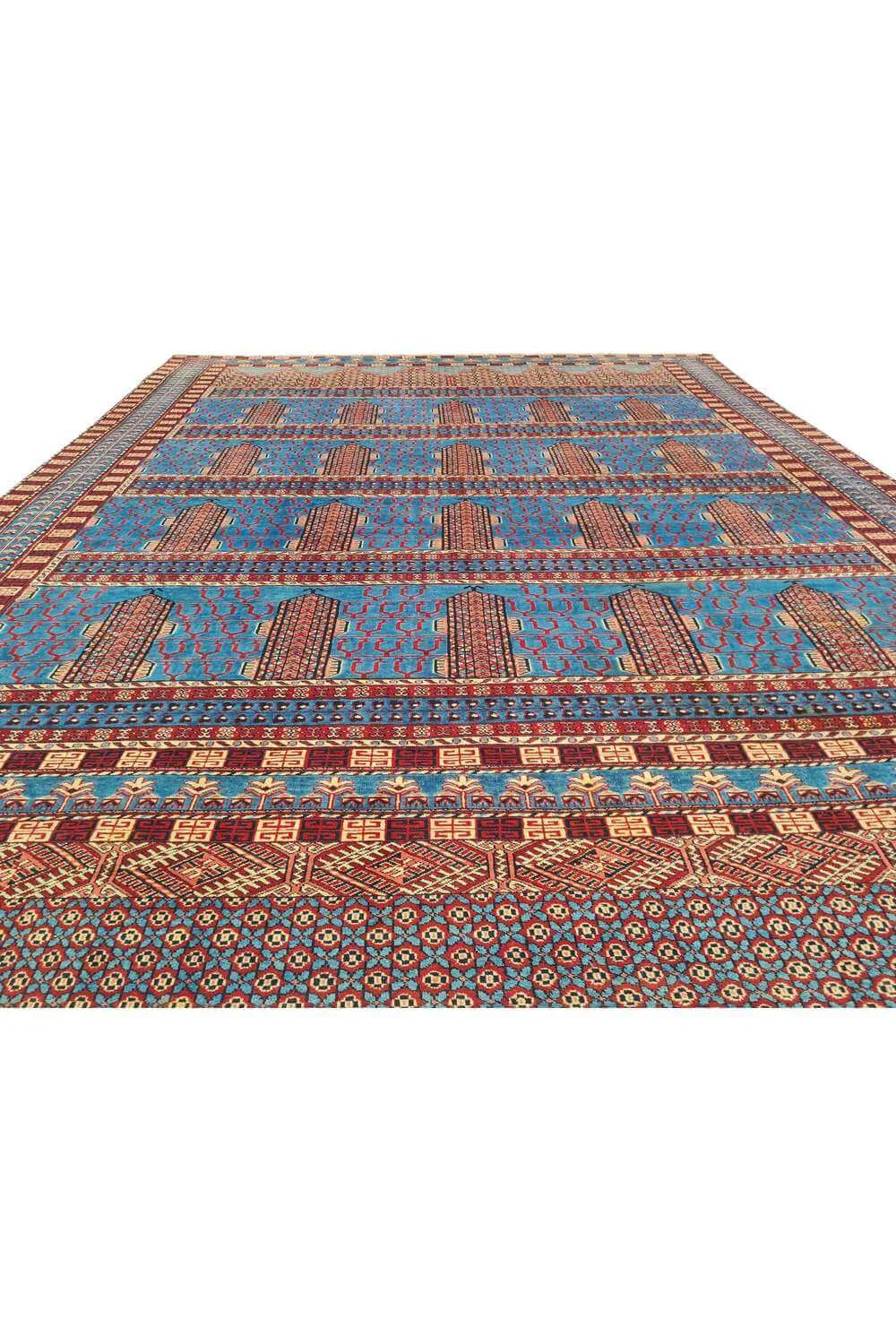 Amazing Hand Knotted Antique Bokhara Jhaldar Wool Area Rug 11.9 x 9.4 Ft