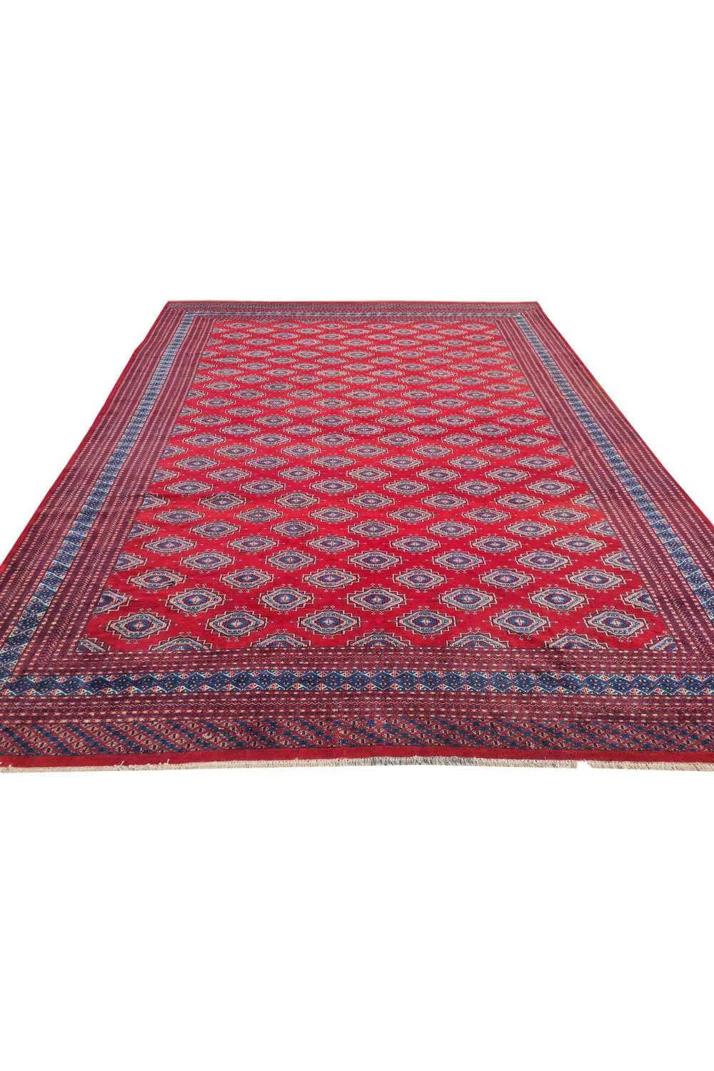 Amazing Hand Knotted Vintage Bokhara Jhaldar Wool Area Rug 12.0 x 9.5 Ft