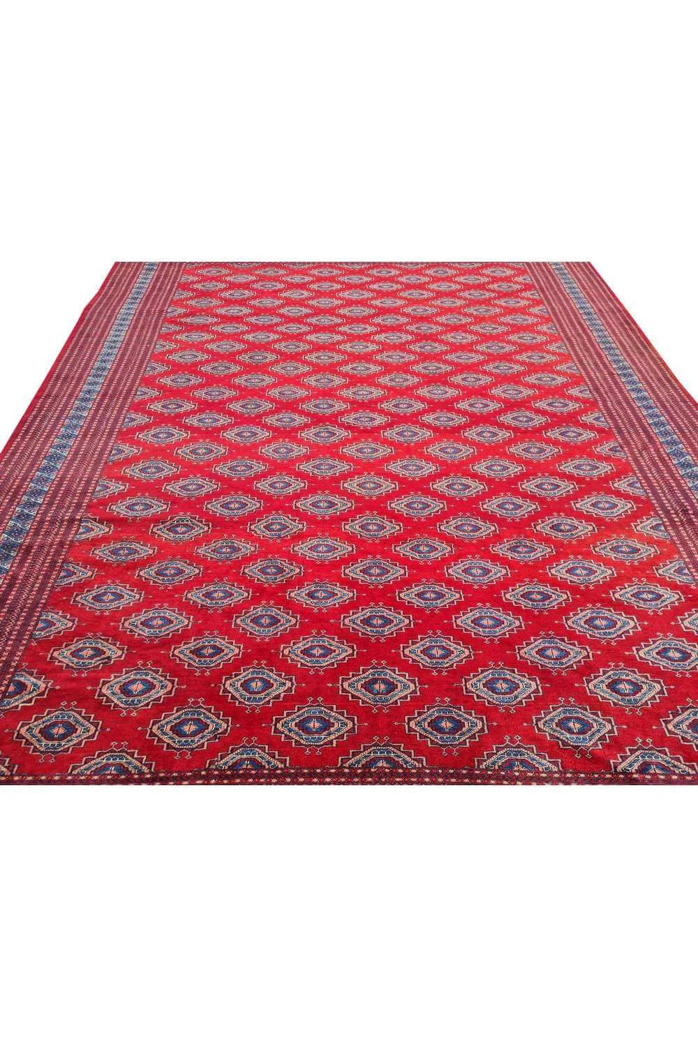 Amazing Hand Knotted Vintage Bokhara Jhaldar Wool Area Rug 12.0 x 9.5 Ft