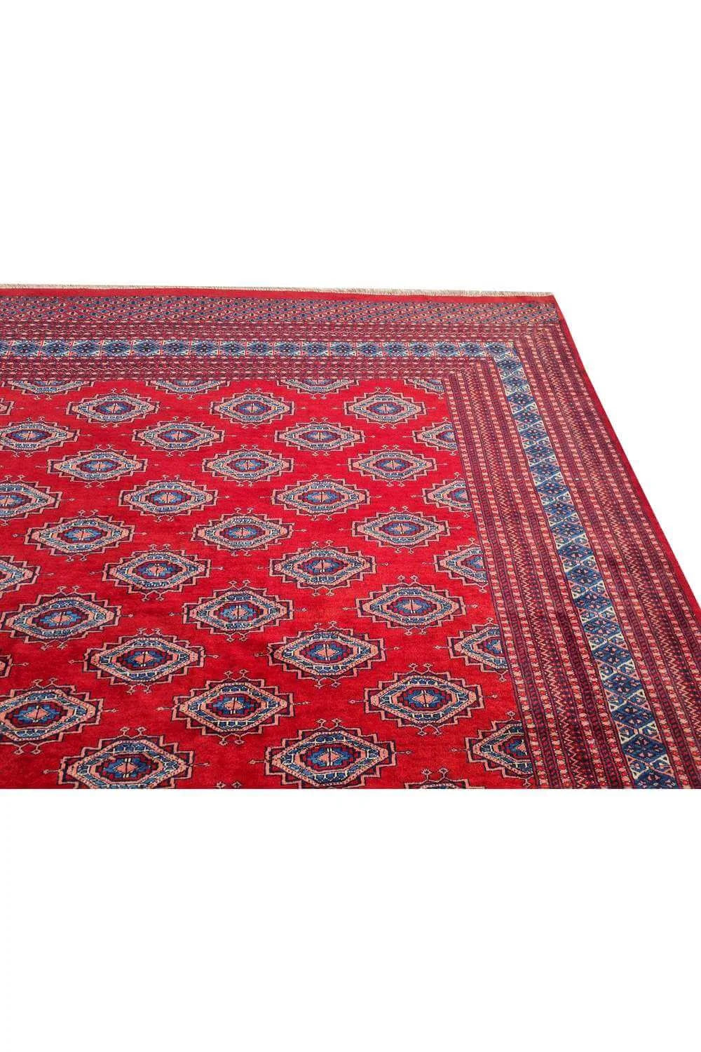 Amazing Hand Knotted Vintage Bokhara Jhaldar Wool Area Rug 12.0 x 9.5 Ft