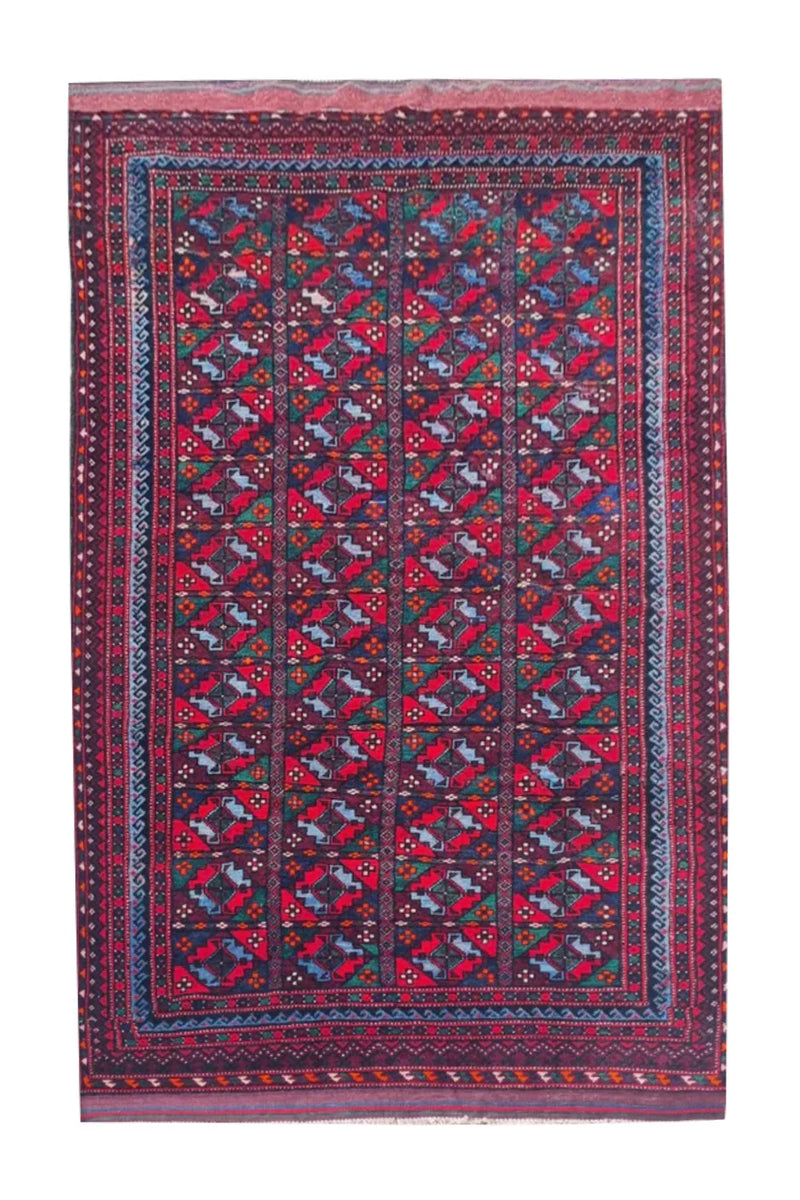 Amazing Hand Knotted Antique Afghan Kazak Wool Area Rug 8 x 4 Ft