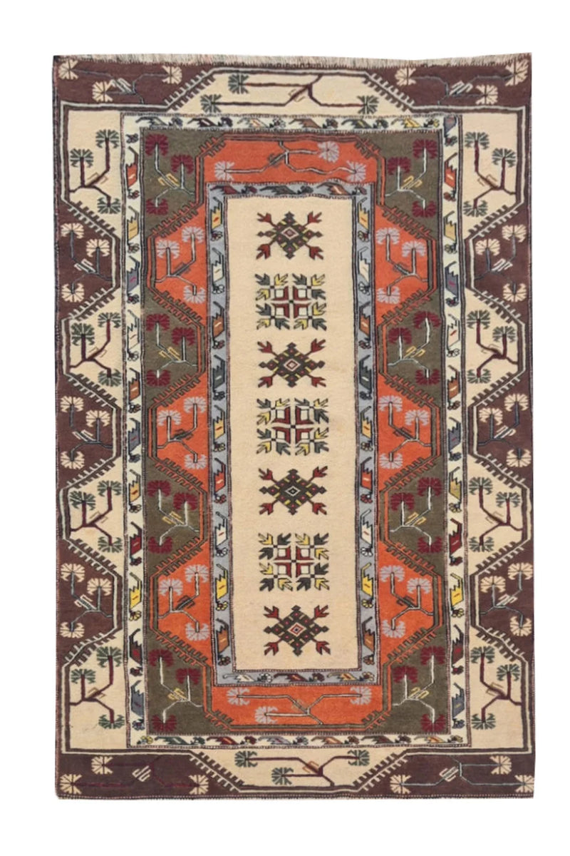 Amazing Hand Knotted Vintage Kurdi Wool Area Rug 7.5 x 4.4 Ft