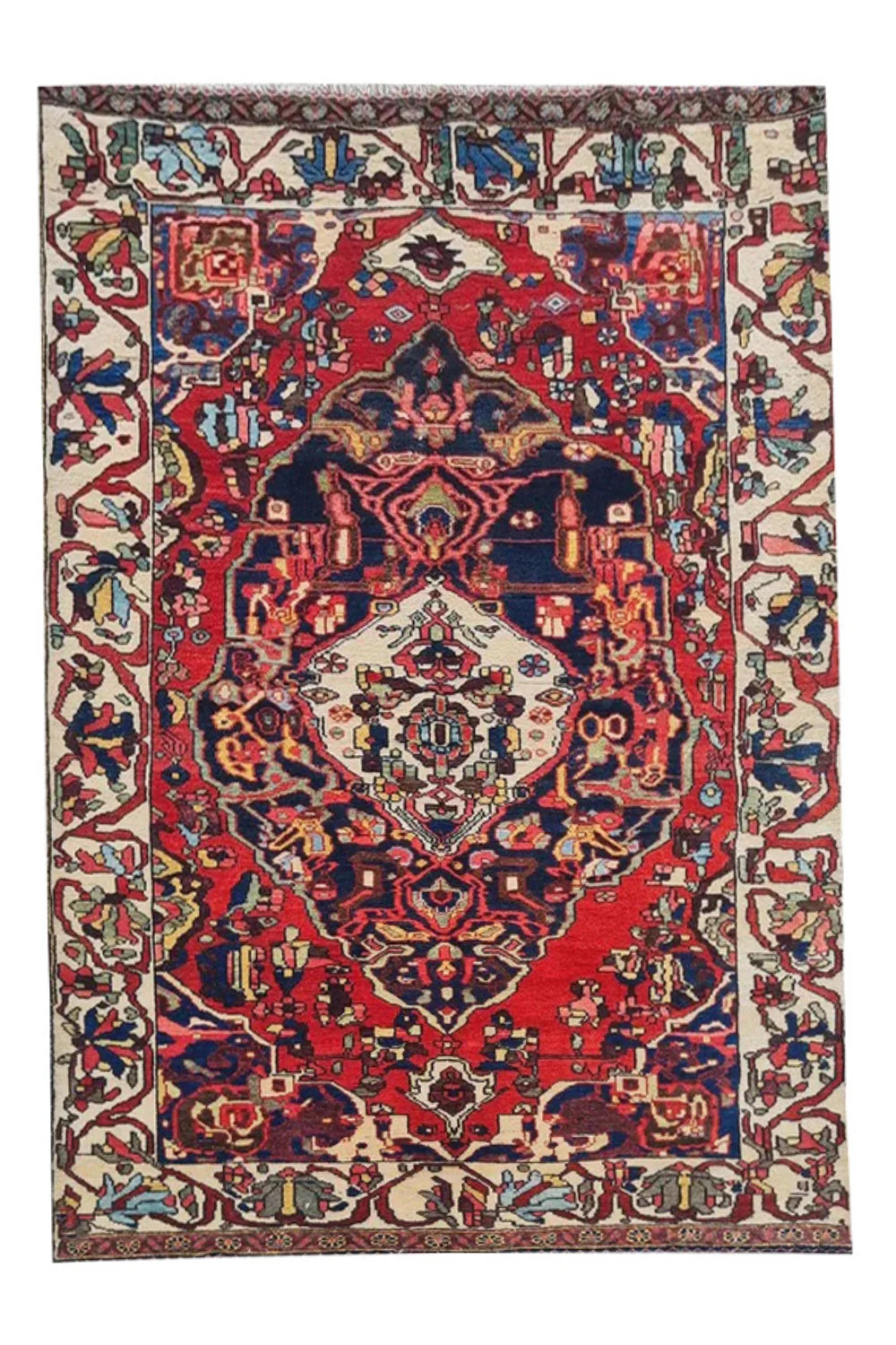Amazing Hand Knotted Vintage Baghtiyaar Wool Area Rug 7 x 4 Ft