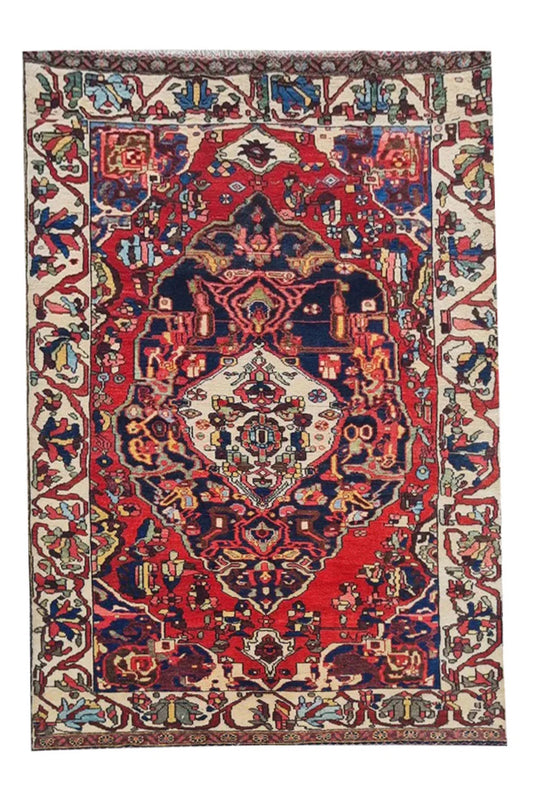 Amazing Hand Knotted Vintage Baghtiyaar Wool Area Rug 7 x 4 Ft