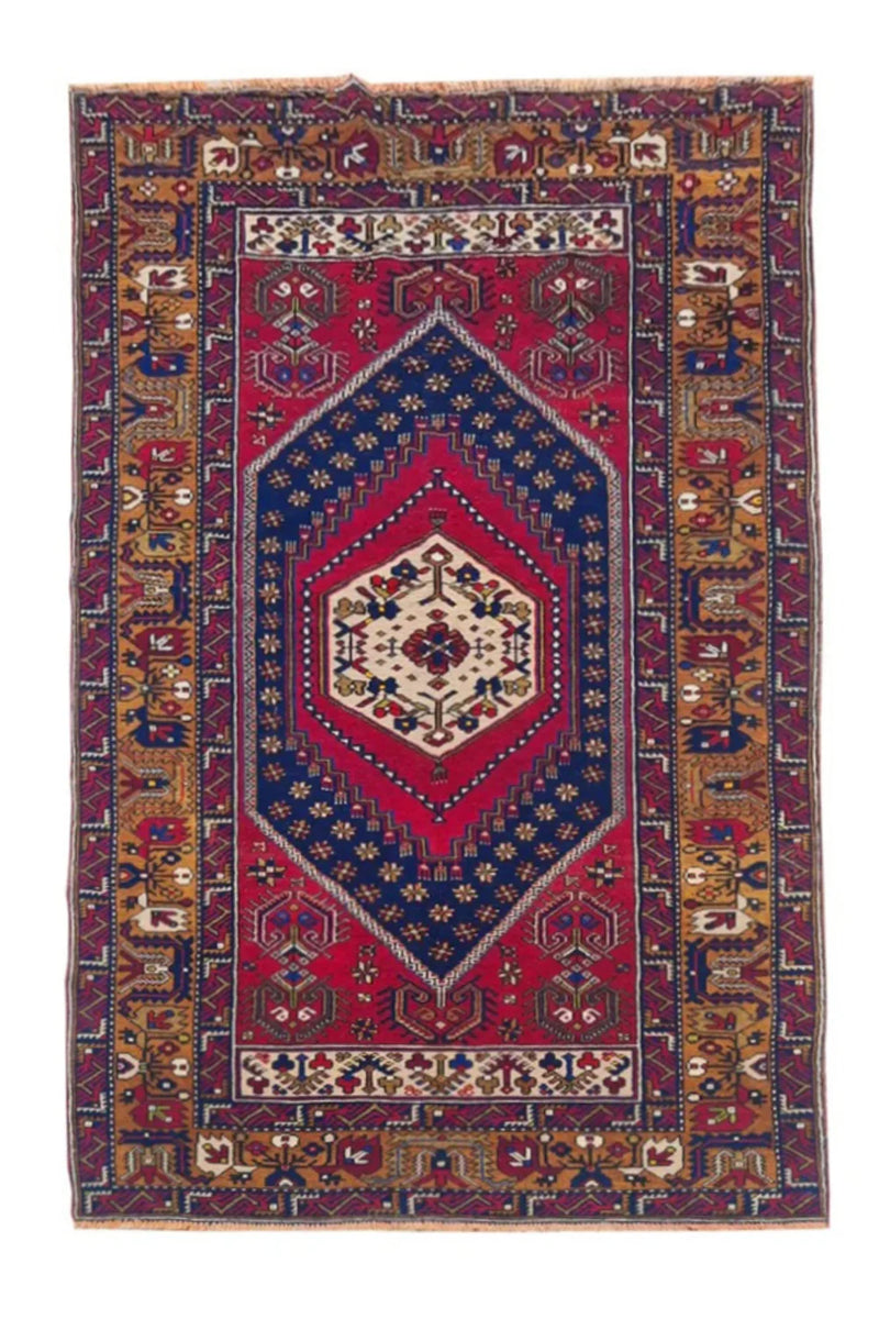 Amazing Hand Knotted Vintage Turkish Pictorial Wool Area Rug 7 x 4 Ft