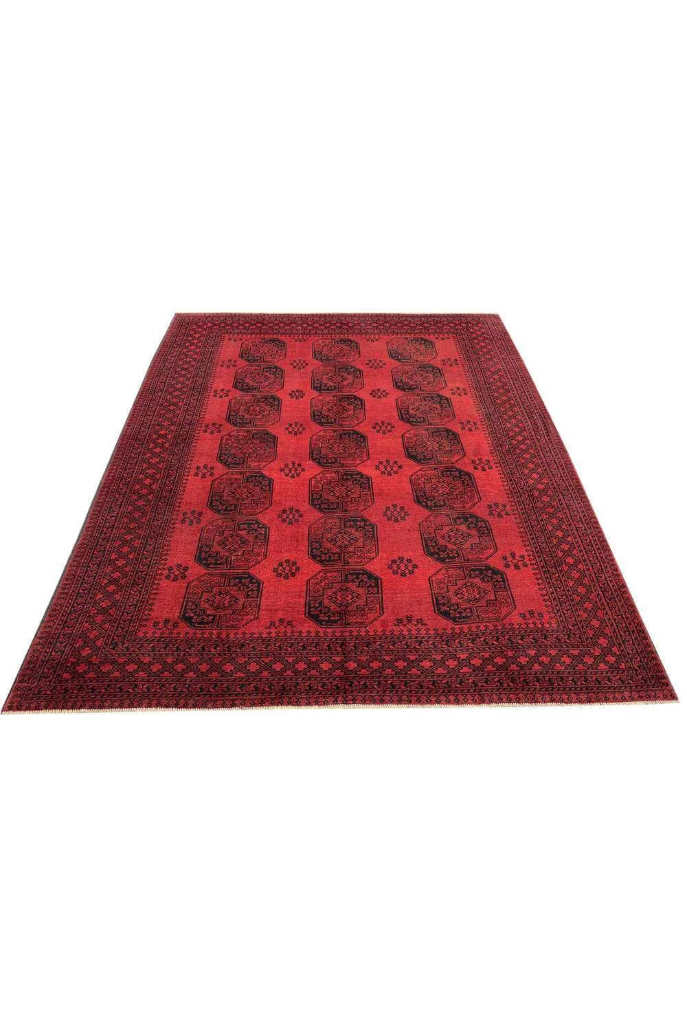 Amazing Hand Knotted Vintage Afghan Turkmen Felpah Wool Area Rug 11.9 x 9.6 Ft