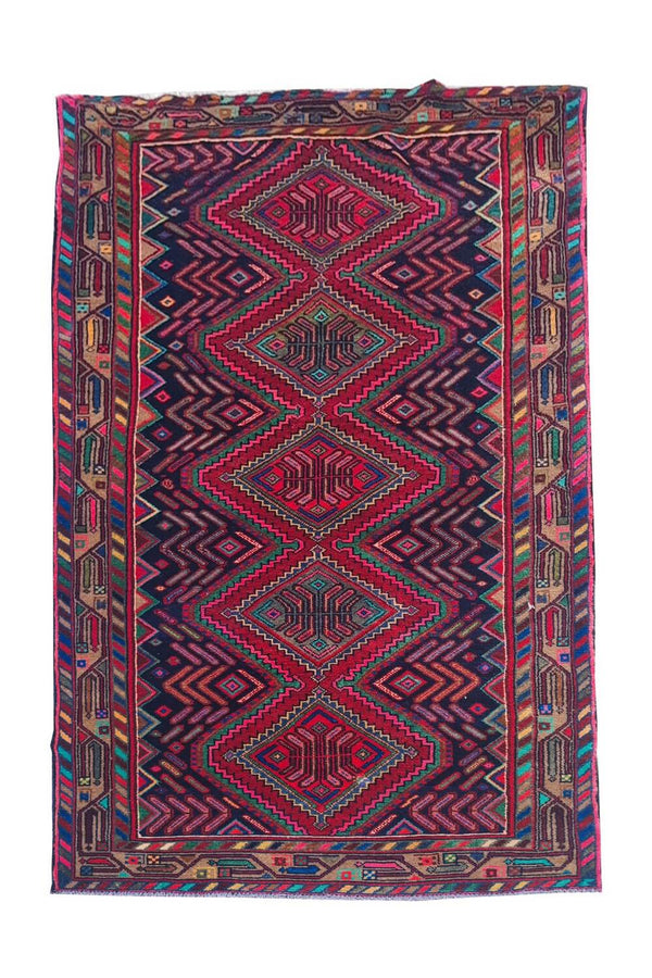 Authentic Hand Knotted Vintage Hamidoun Wool Area Rug 6.8 x 3.5 Ft