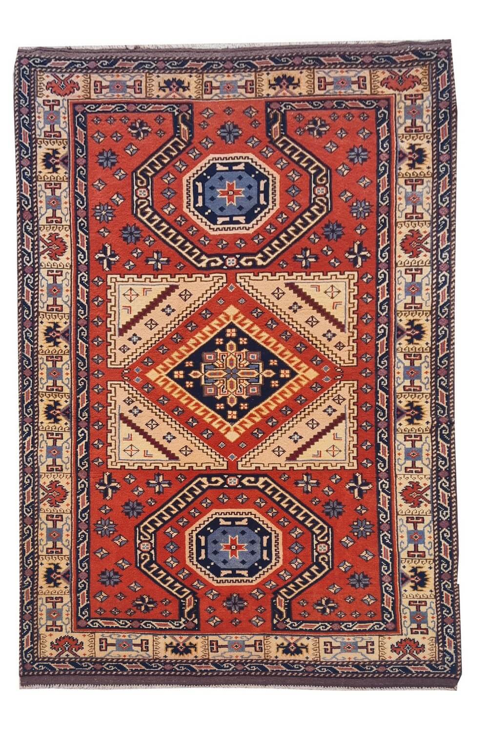 Authentic Hand Knotted Vintage Bulgaria Wool Area Rug 6 x 4 Ft
