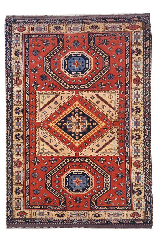 Authentic Hand Knotted Vintage Bulgaria Wool Area Rug 6 x 4 Ft