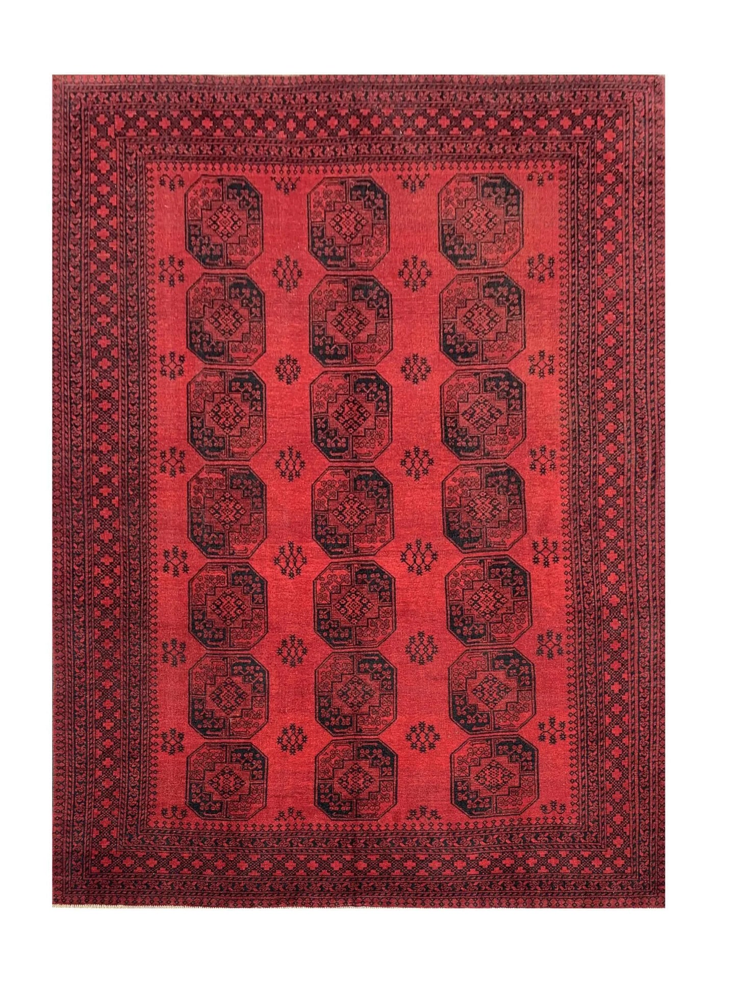 Amazing Hand Knotted Vintage Afghan Turkmen Felpah Wool Area Rug 11.9 x 9.6 Ft