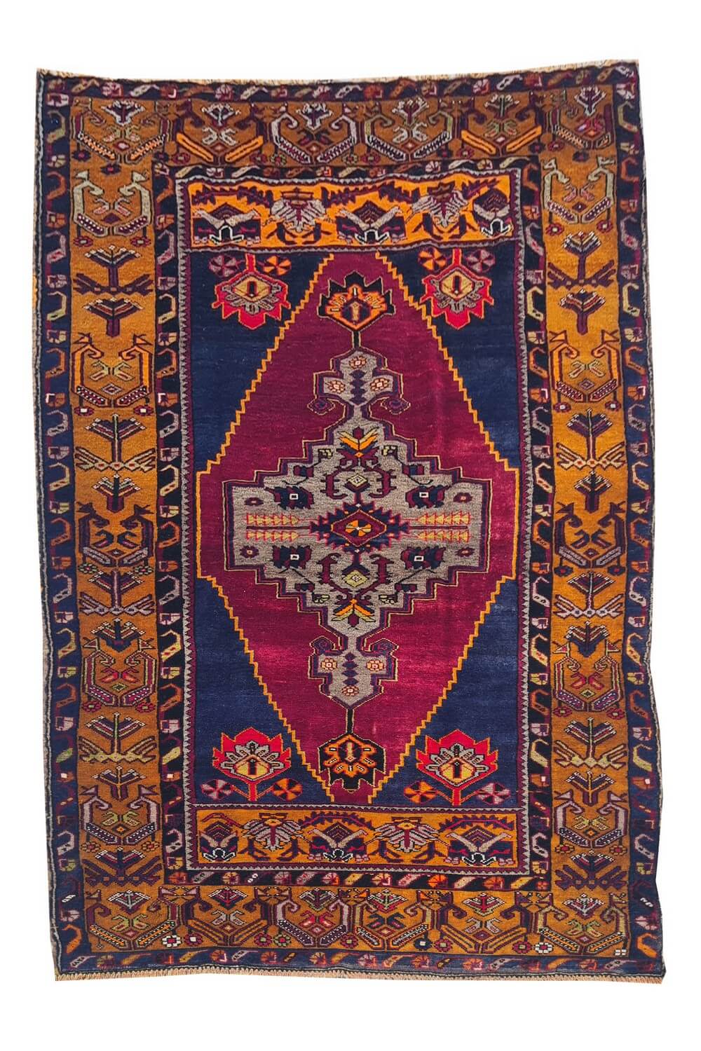 Authentic Hand Knotted Vintage Turkish Wool Area Rug 7.5 x 4.1 Ft