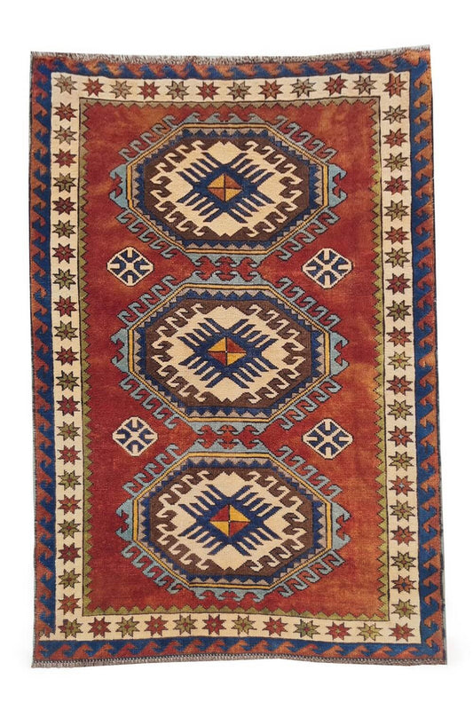 Authentic Hand Knotted Vintage Kurdi Wool Area Rug 6 x 4 Ft