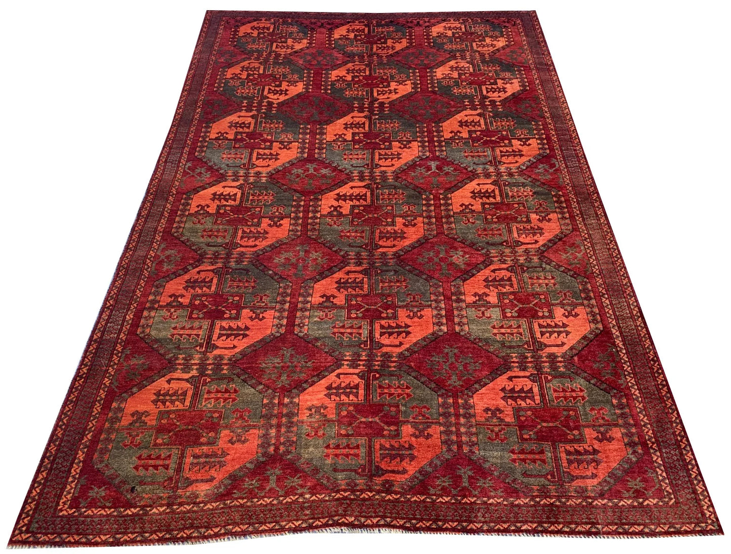 Amazing Hand Knotted Vintage Turkmen Felpah Bokhara Wool Area Rug 8.3 x 5.6 Ft