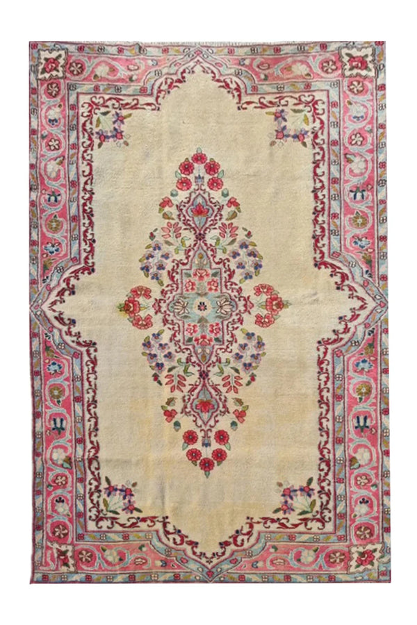 Amazing Hand Knotted Vintage Traditional Tribal Qirmoun Wool Area Rug 7 x 4 Ft