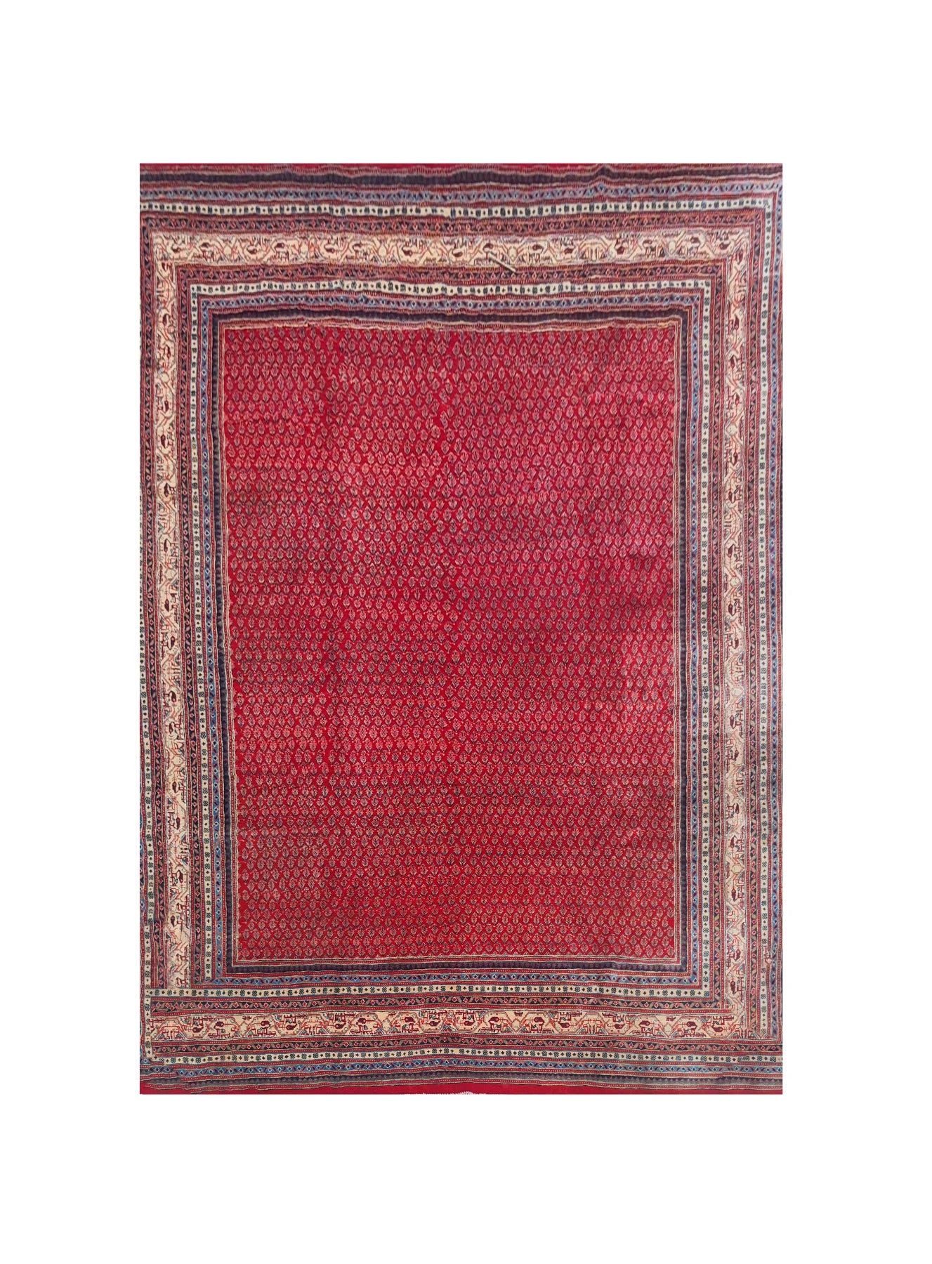 Authentic Hand Knotted Vintage Badam Gul Wool Area Rug 10.4 x 7.8 Ft (142 Ger-4)