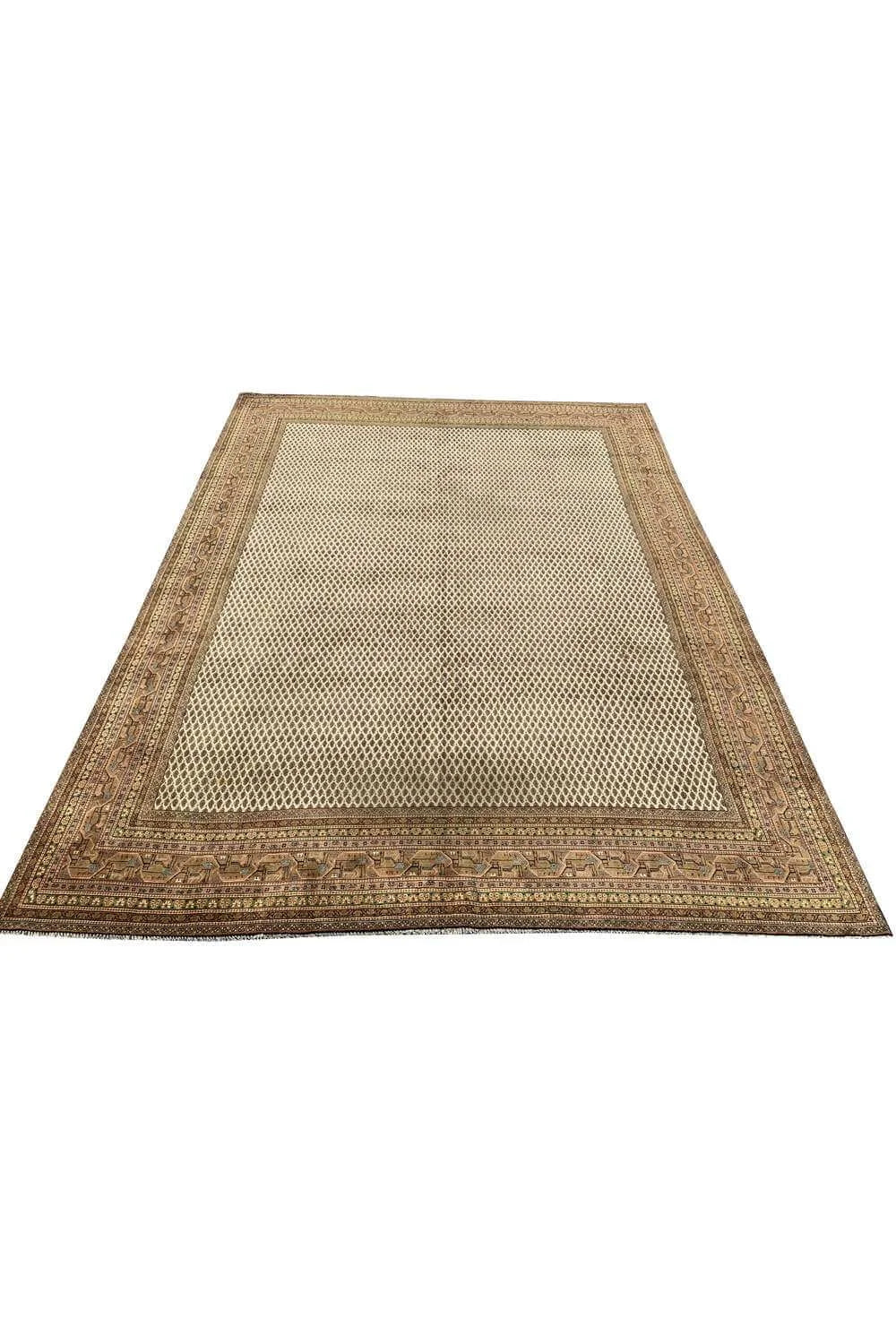 Amazing Hand Knotted Vintage Badam Gul Wool Area Rug 12.11 x 9.7 Ft