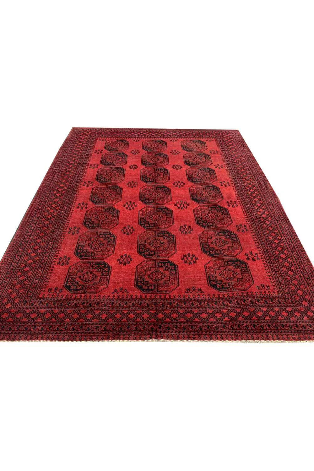 Amazing Hand Knotted Vintage Afghan Turkmen Felpah Wool Area Rug 11.9 x 9.6 Ft