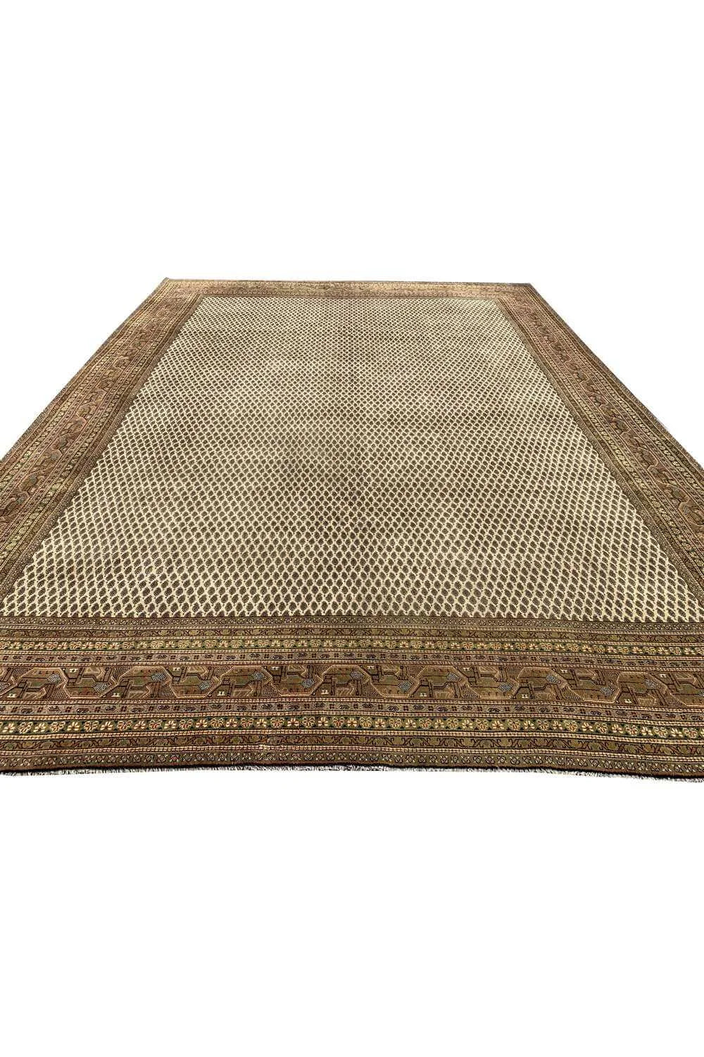 Amazing Hand Knotted Vintage Badam Gul Wool Area Rug 12.11 x 9.7 Ft