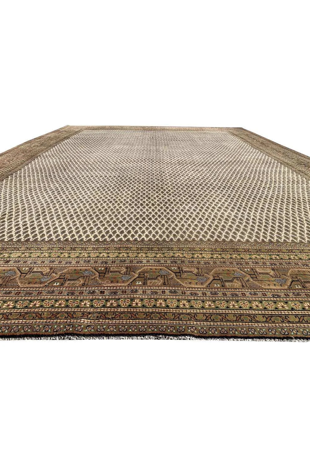 Amazing Hand Knotted Vintage Badam Gul Wool Area Rug 12.11 x 9.7 Ft