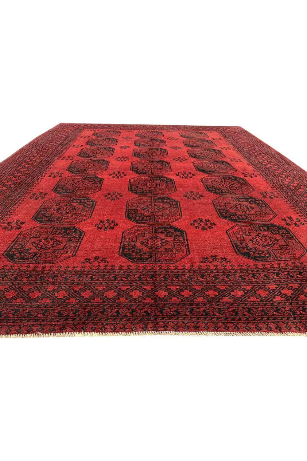 Amazing Hand Knotted Vintage Afghan Turkmen Felpah Wool Area Rug 11.9 x 9.6 Ft