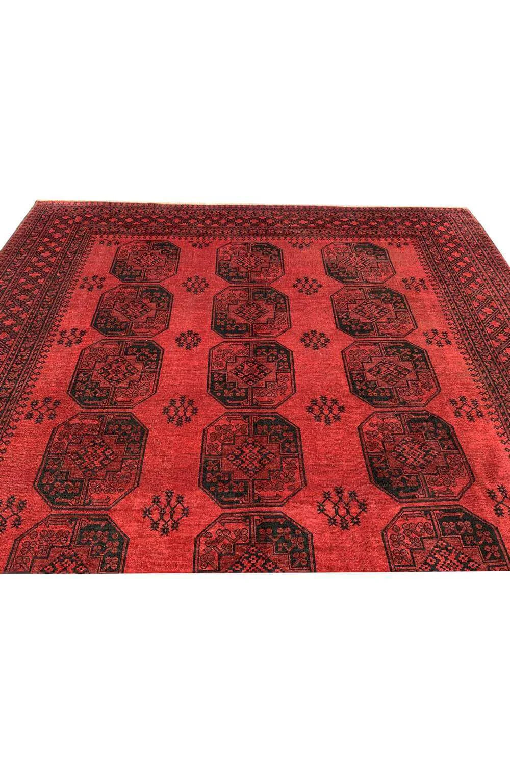 Amazing Hand Knotted Vintage Afghan Turkmen Felpah Wool Area Rug 11.9 x 9.6 Ft