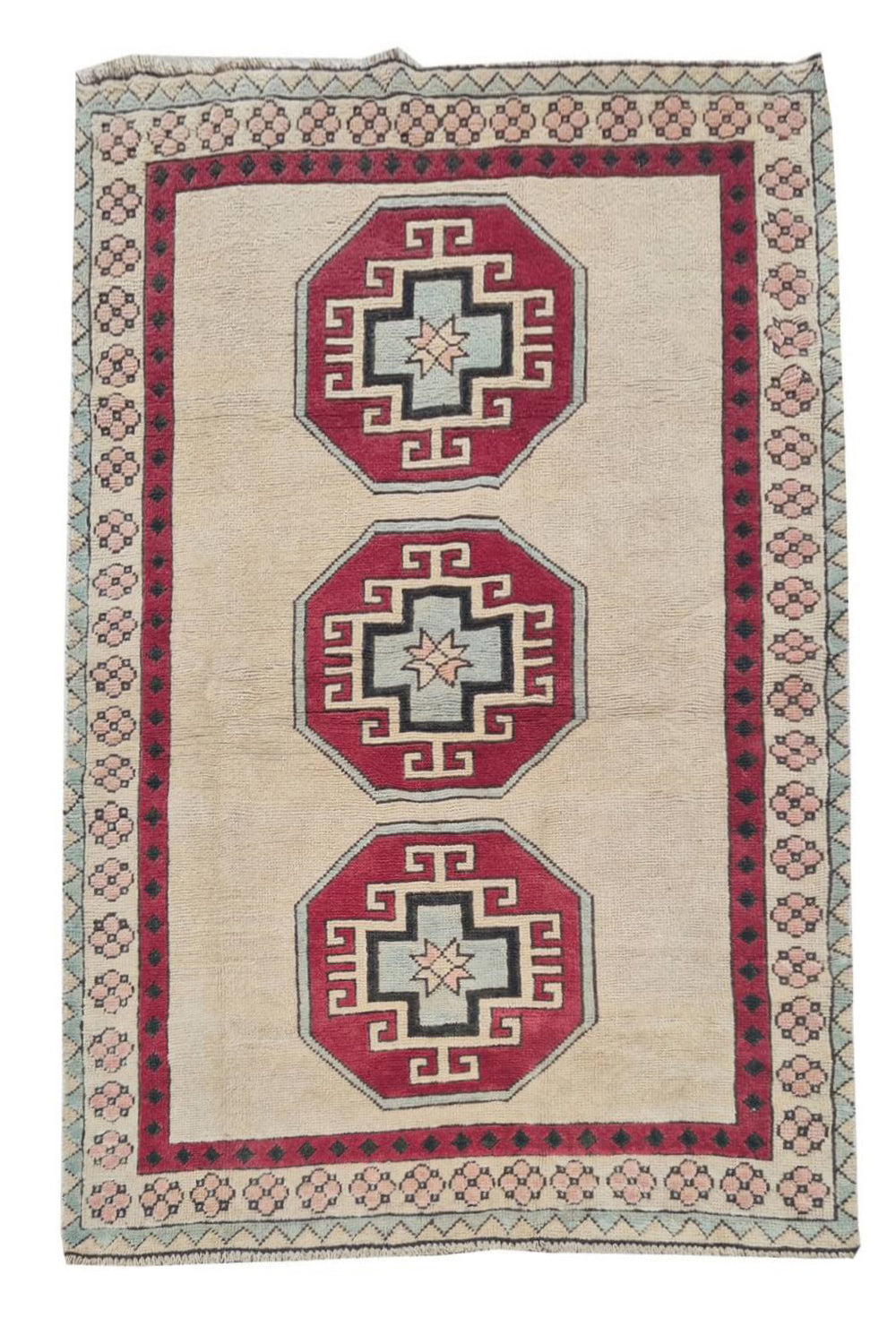 Authentic Hand Knotted Vintage Kurdi Wool Area Rug 6 x 4 Ft