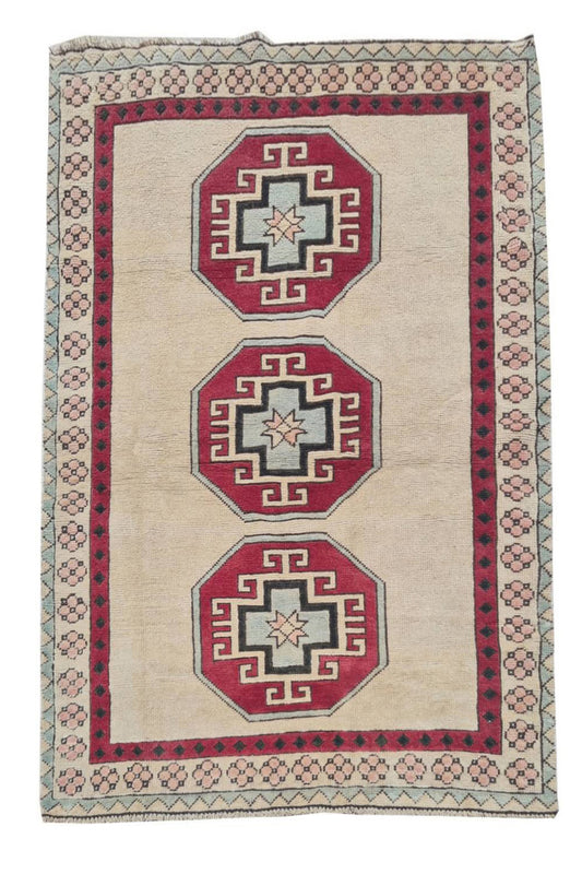 Authentic Hand Knotted Vintage Kurdi Wool Area Rug 6 x 4 Ft