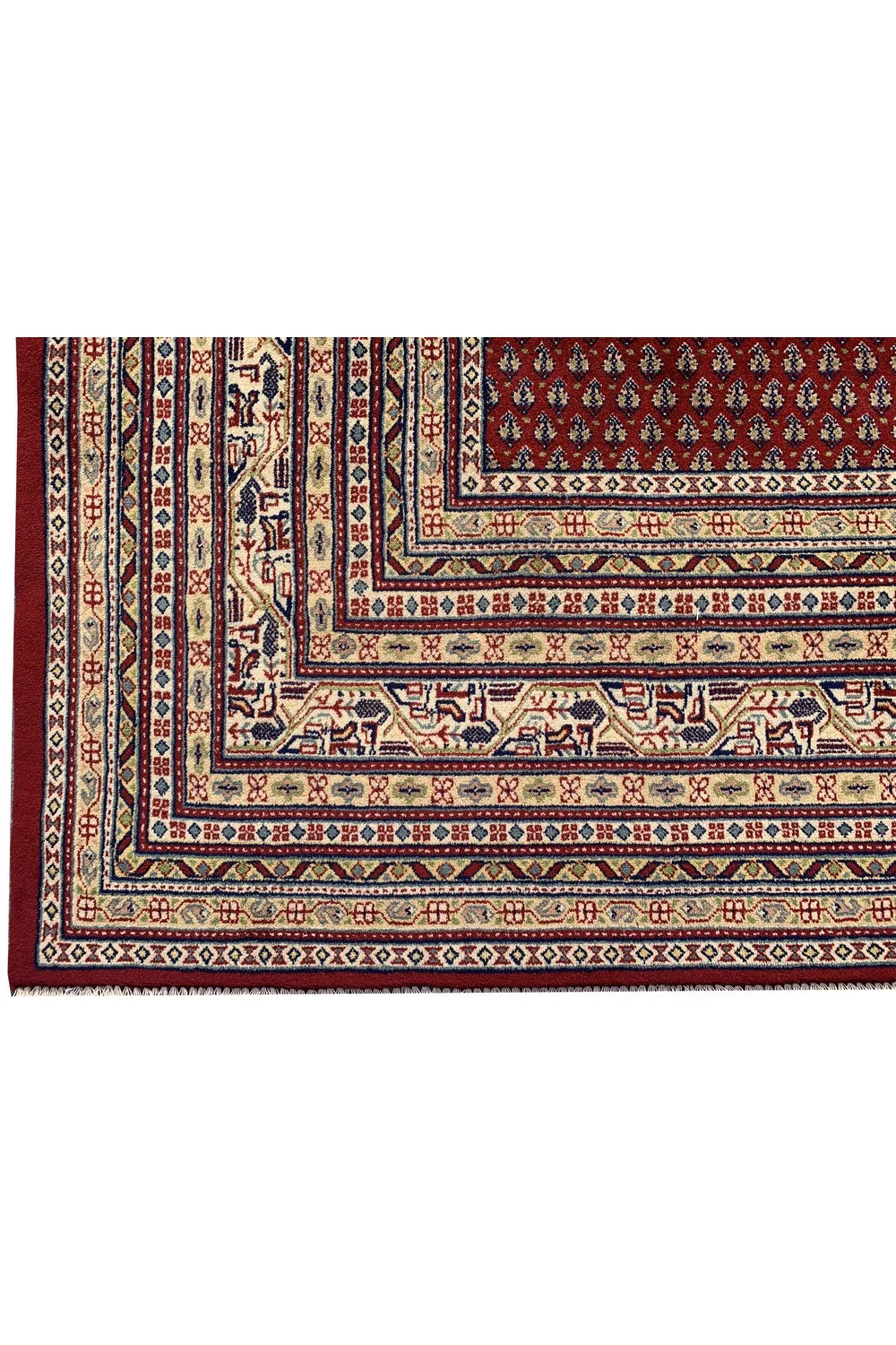 Authentic Hand Knotted Vintage Badam Gul Wool Area Rug 12.9 x 9.7 Ft