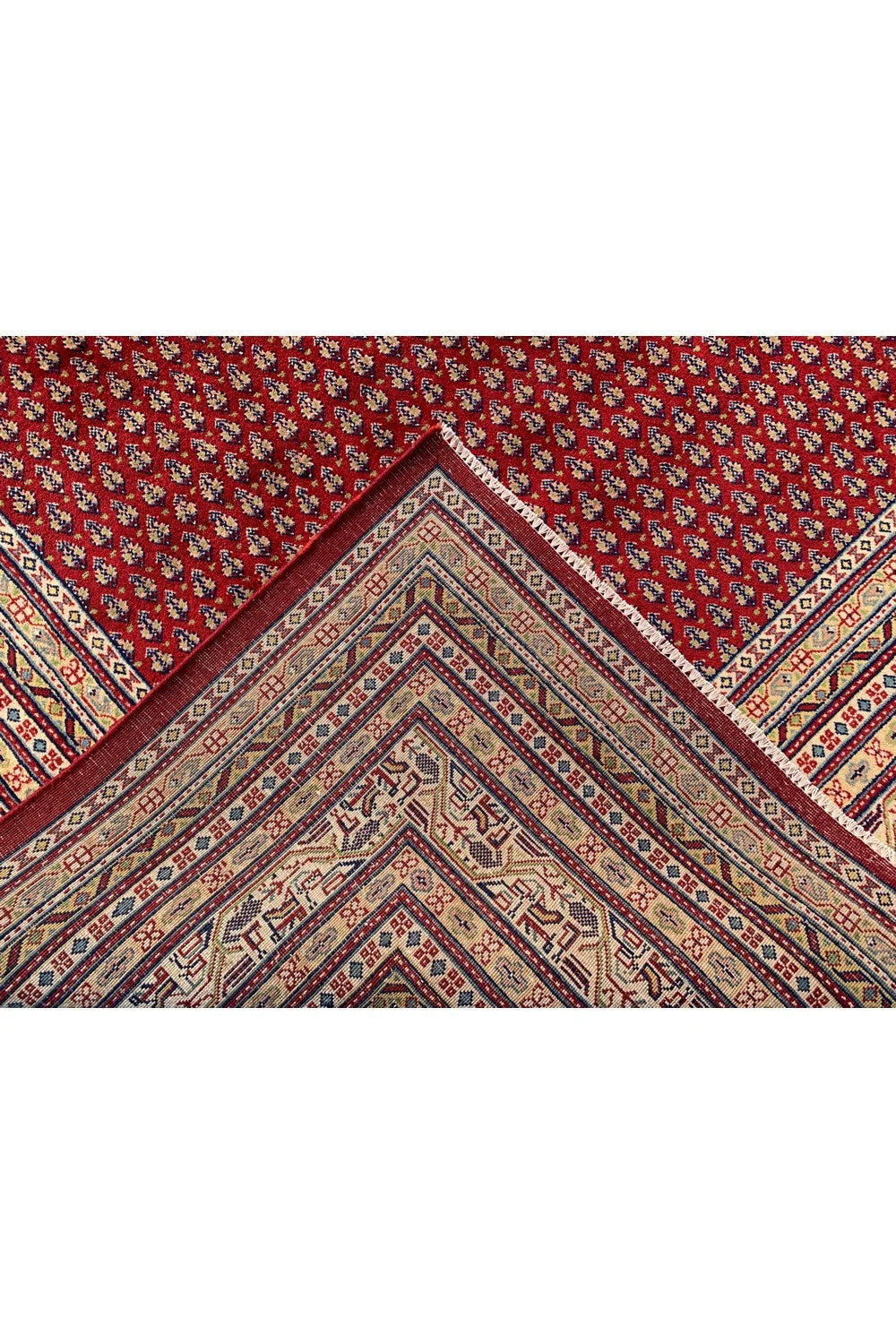 Authentic Hand Knotted Vintage Badam Gul Wool Area Rug 12.9 x 9.7 Ft