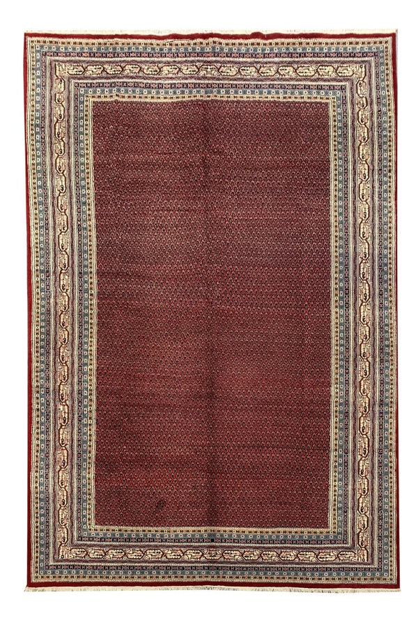 Authentic Hand Knotted Vintage Badam Gul Wool Area Rug 9.0 x 6.1 Ft