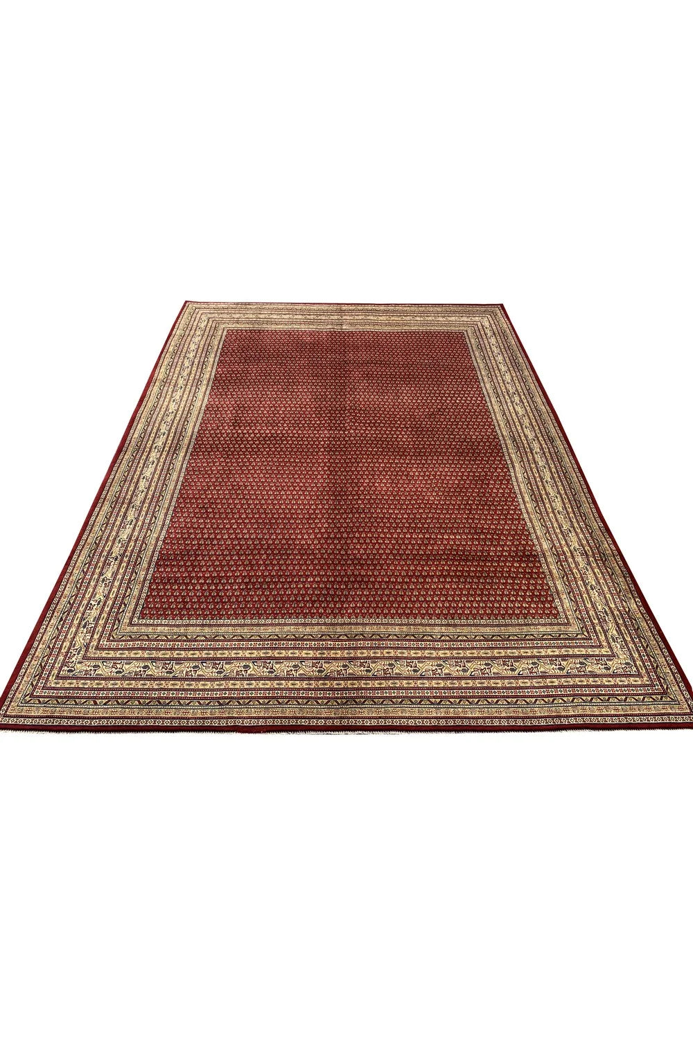 Authentic Hand Knotted Vintage Badam Gul Wool Area Rug 12.9 x 9.7 Ft