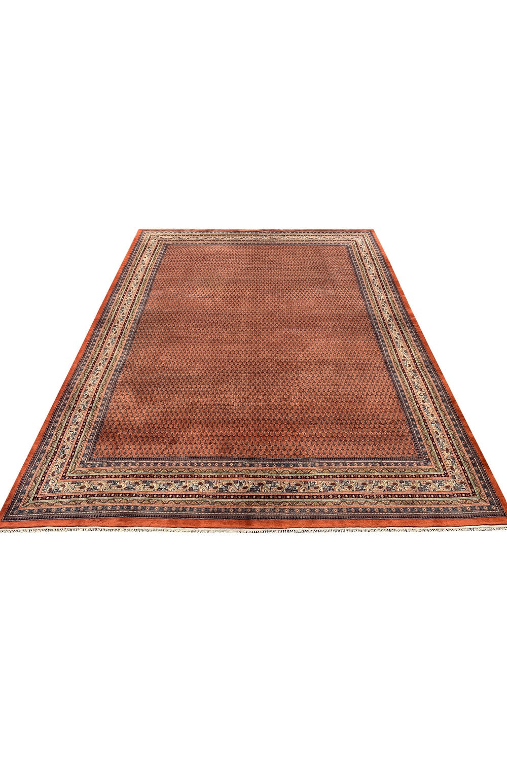 Authentic Hand Knotted Vintage Badam Gul Wool Area Rug 13.0 x 9.11 Ft