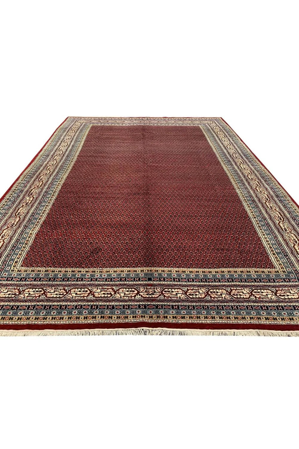 Authentic Hand Knotted Vintage Badam Gul Wool Area Rug 9.0 x 6.1 Ft