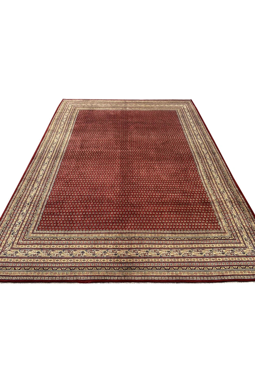 Authentic Hand Knotted Vintage Badam Gul Wool Area Rug 12.9 x 9.7 Ft