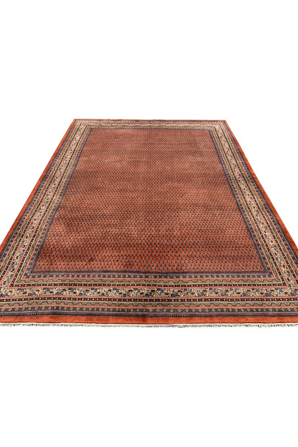 Authentic Hand Knotted Vintage Badam Gul Wool Area Rug 13.0 x 9.11 Ft