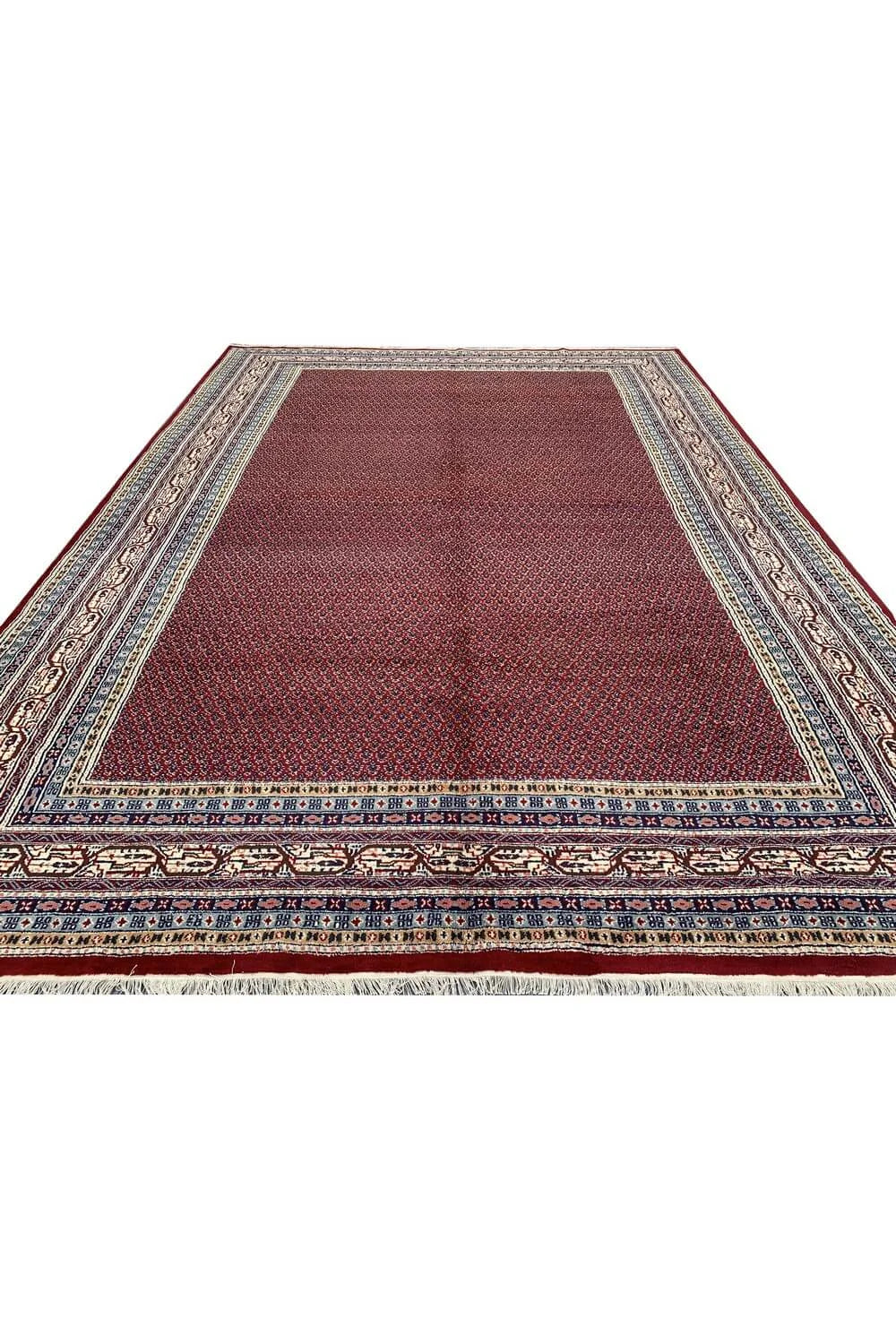 Authentic Hand Knotted Vintage Badam Gul Wool Area Rug 9.0 x 6.1 Ft