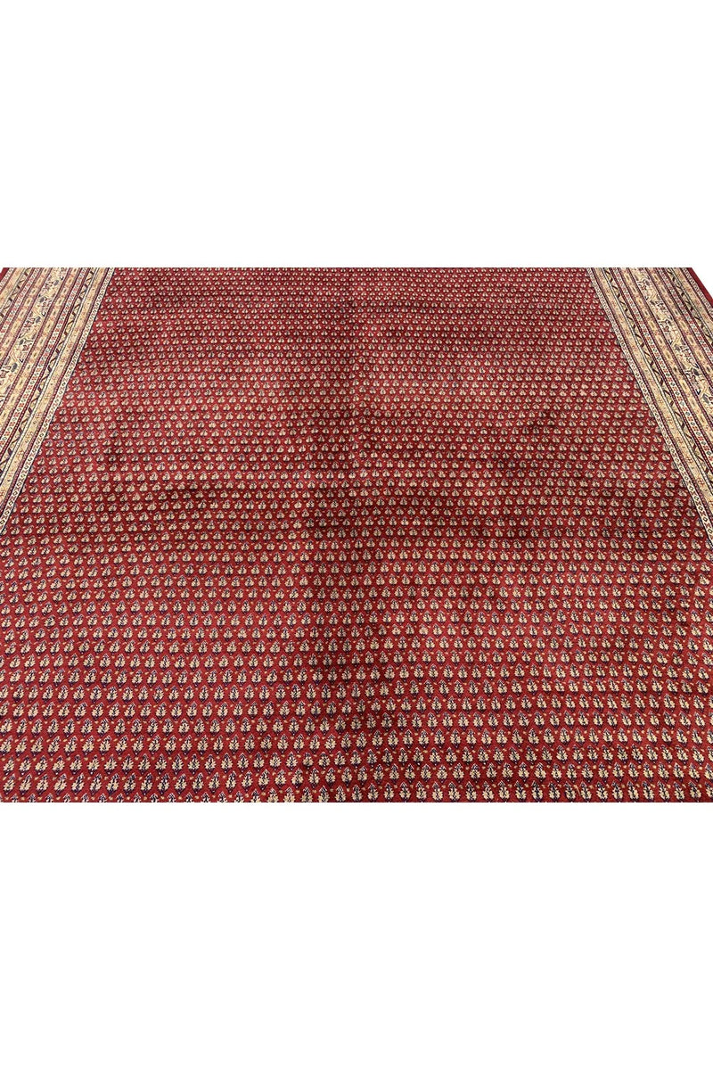 Authentic Hand Knotted Vintage Badam Gul Wool Area Rug 12.9 x 9.7 Ft