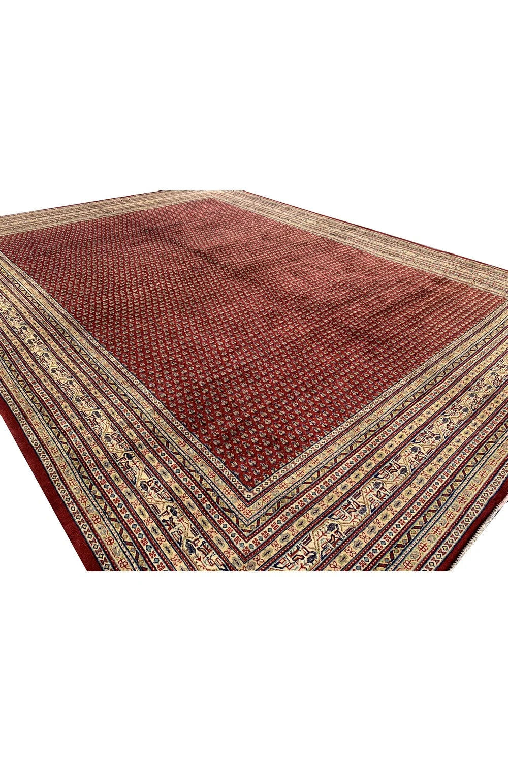 Authentic Hand Knotted Vintage Badam Gul Wool Area Rug 12.9 x 9.7 Ft