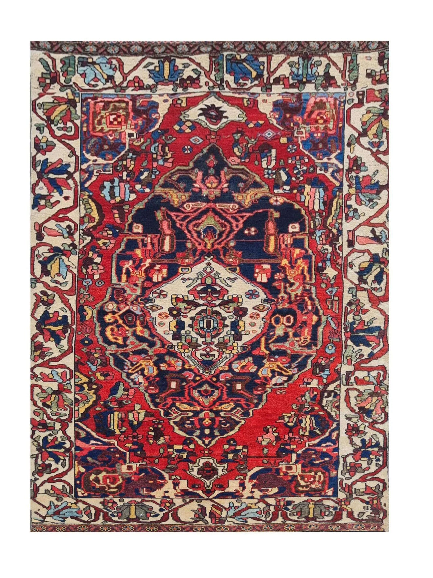 Amazing Hand Knotted Vintage Baghtiyaar Wool Area Rug 7 x 4 Ft