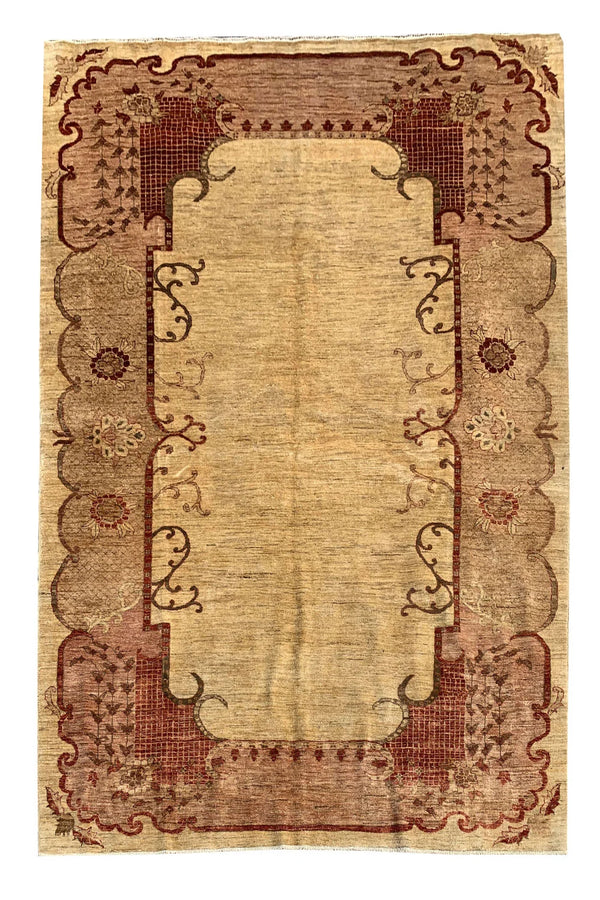 Authentic Hand Knotted Vintage Afghan Chobi Wool Area Rug 9.0 x 7.1 Ft