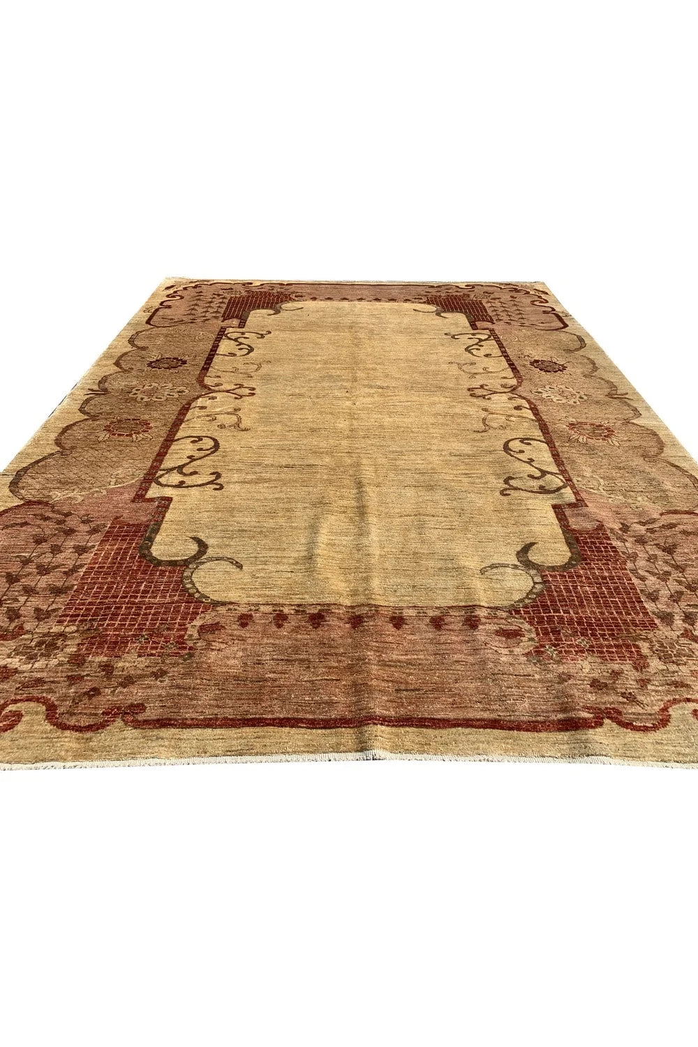 Authentic Hand Knotted Vintage Afghan Chobi Wool Area Rug 9.0 x 7.1 Ft