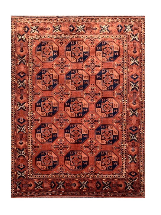 Amazing Hand Knotted Vintage Afghan Turkmen Felpah Wool Area Rug 9.9 x 7.0 Ft