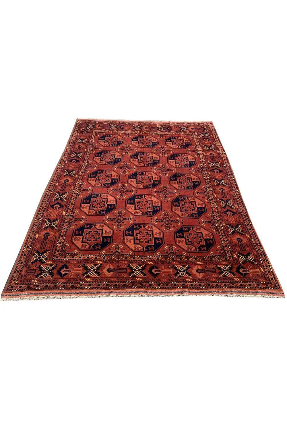 Amazing Hand Knotted Vintage Afghan Turkmen Felpah Wool Area Rug 9.9 x 7.0 Ft