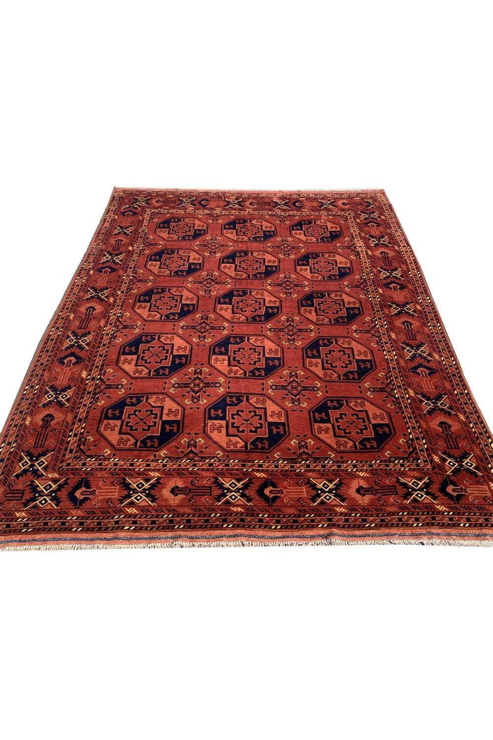 Amazing Hand Knotted Vintage Afghan Turkmen Felpah Wool Area Rug 9.9 x 7.0 Ft