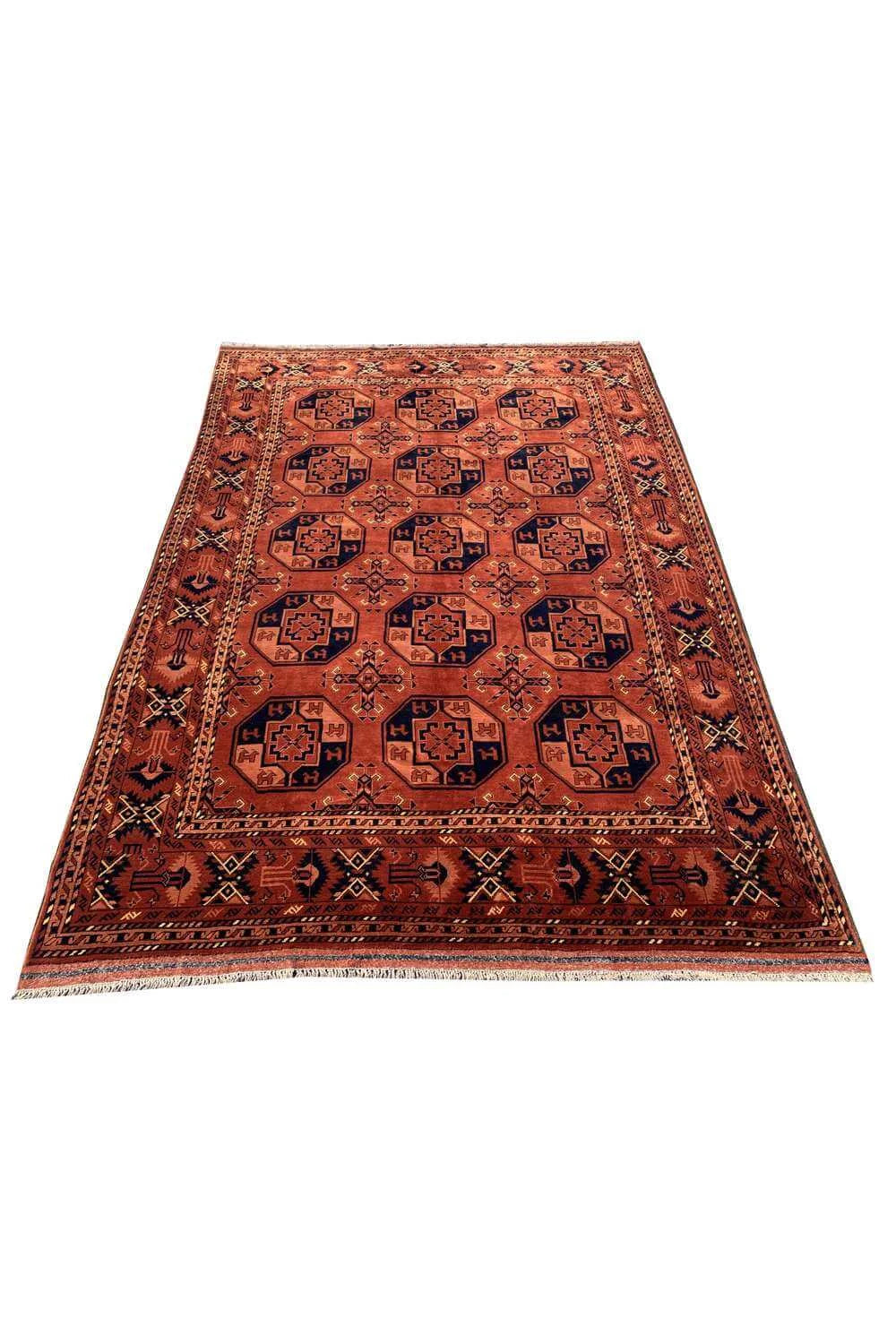 Amazing Hand Knotted Vintage Afghan Turkmen Felpah Wool Area Rug 9.9 x 7.0 Ft