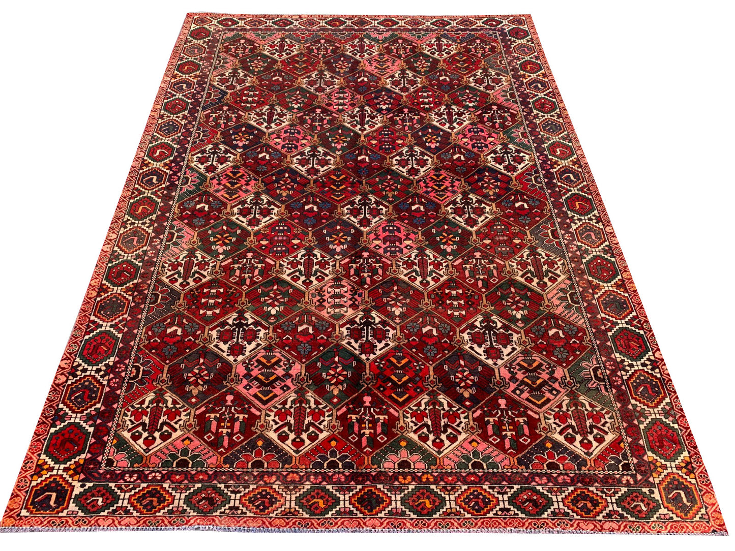 Amazing Hand Knotted Vintage Baghtiyaar Wool Area Rug 9.4 x 6.9 Ft