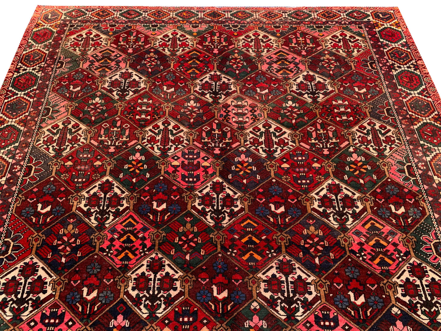 Amazing Hand Knotted Vintage Baghtiyaar Wool Area Rug 9.4 x 6.9 Ft